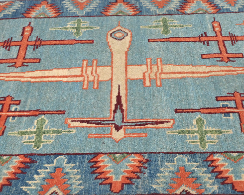 3x4 Blue Kuba Afghan Hand Knotted Wool Area Rug